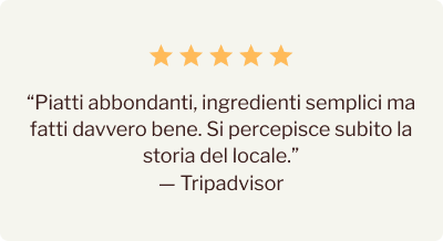 Recensione Tripadvisor sui piatti abbondanti e la storia del locale