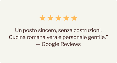 Recensione Google sulla cucina romana vera e il personale gentile